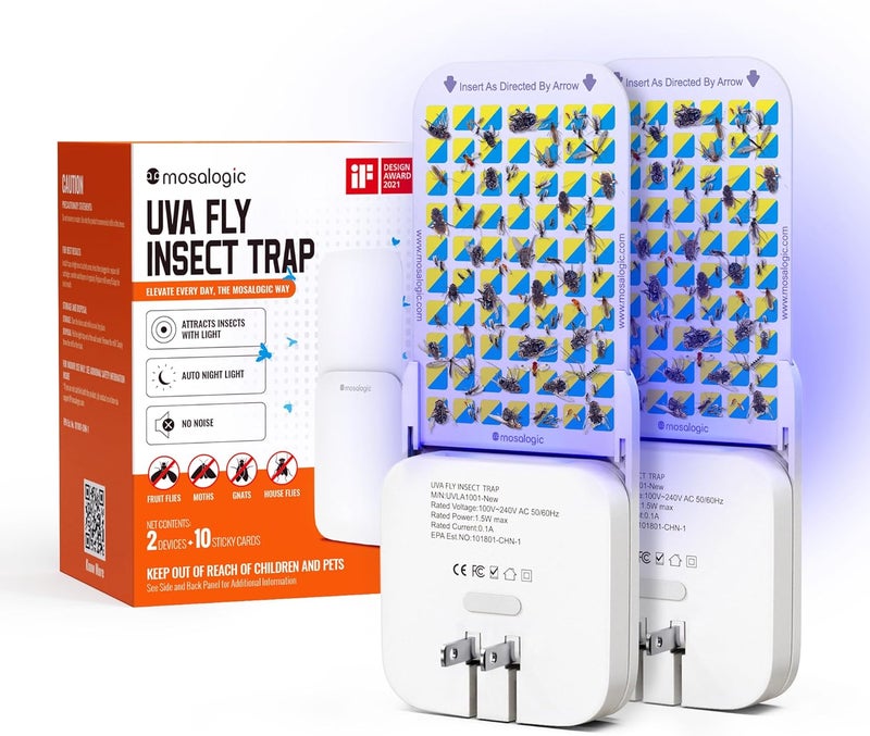 mosalogic Fruit Fly Traps for Indoors Gnat Trap for House Indoor-600 Sqft Protection Area UV Fly Insect Trapper for Fruit Flies，Gnats，Mosquito，and Other Flying Insect Plug-in Bug Killer White 2Pack - Image 1